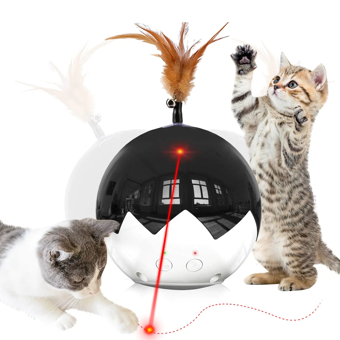 Ficuswin Cat Laser Toy Automatic 3 in 1 Interactive Cat Feather Toy Tumbler Ball Toy for Indoor Kitten 3 Modes Laser with 360 Irregular Rotation USB Rechargeable Laser Safe