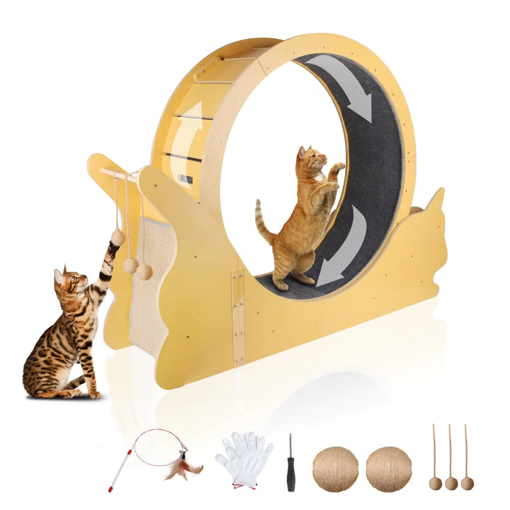 Cat Wheel Cat Exercise Wheel for Indoor Cats 35.4 inch Cat Wheel Exerciser with Scratching Post Cat Teaser Cat Treadmill Cat Running Wheel for Fitness Weight Loss