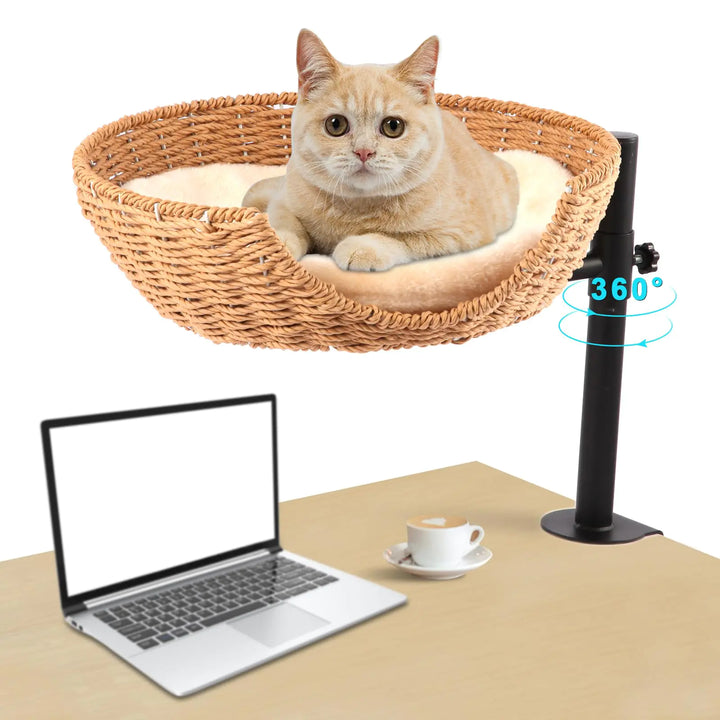 SEPAZON Cat Desk Bed Elevated Cat Nest Bed for Desk Indoor Cats Cat Hammock for Desk Window Bedside Cat Shelf Bed for Kitten Cat Furniture 360° Rotation Raised Cat Bed - Supports up to 44lbs