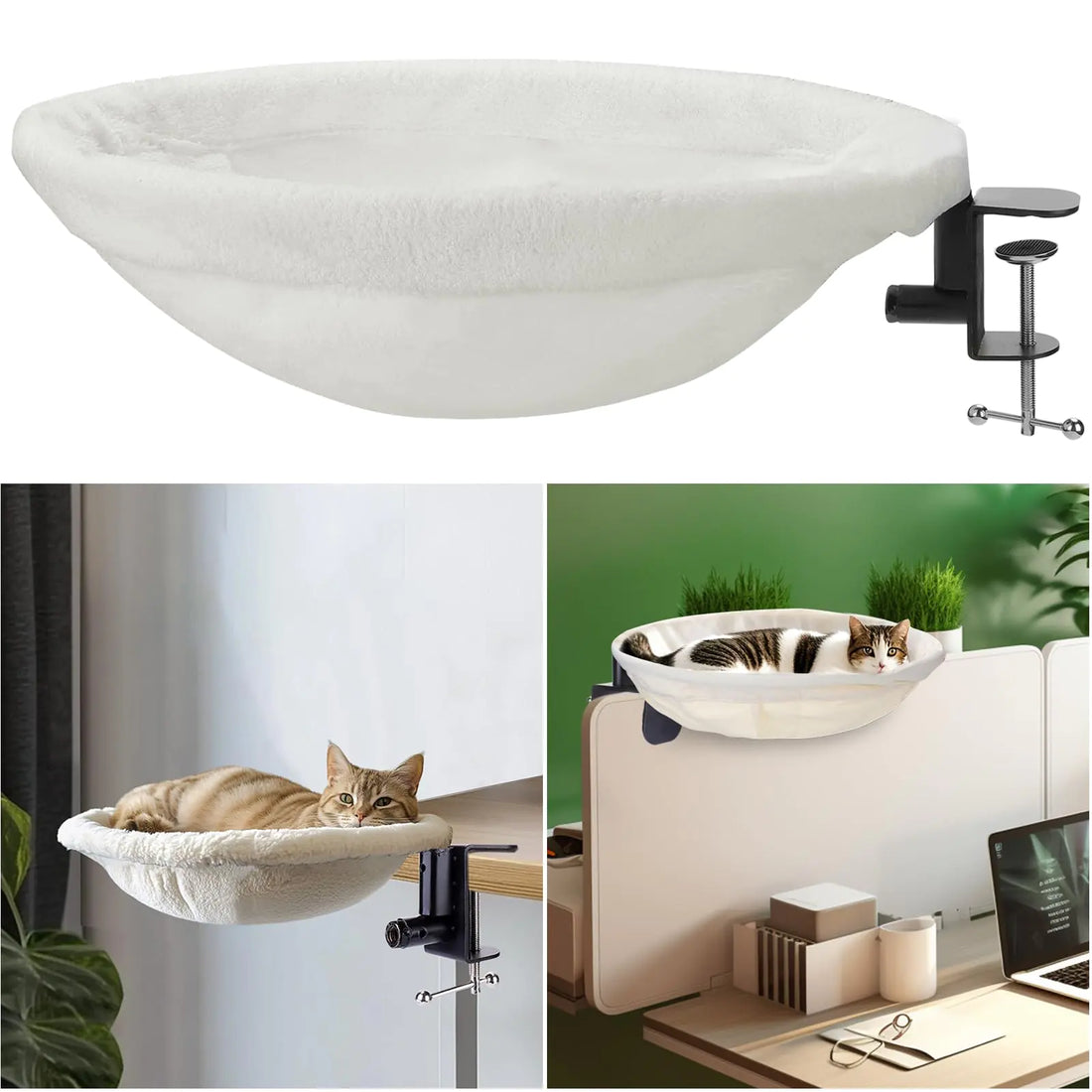 Vodolo Cat Desk BedDesk Cat PerchComfortable Soft Round Desktop Cat Bed for Cats up to 50 lbs Table Mount Cats Nest with Pet MatOffice Work Deskcat Bed Perfect Cat Hammock Indoor Cat Accessories