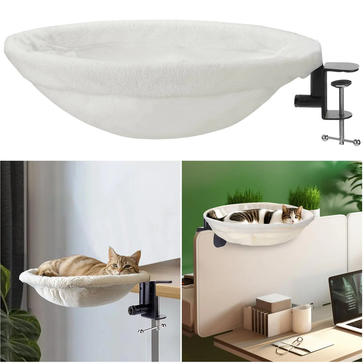Vodolo Cat Desk BedDesk Cat PerchComfortable Soft Round Desktop Cat Bed for Cats up to 50 lbs Table Mount Cats Nest with Pet MatOffice Work Deskcat Bed Perfect Cat Hammock Indoor Cat Accessories