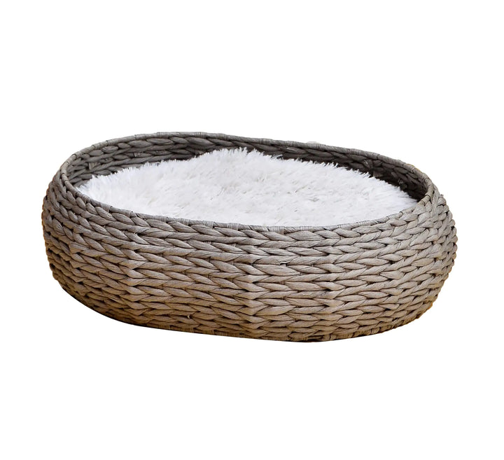 PetPals Cat Bed-Hand Made Paper Rope Bed for Cat/Dog/Pet Sleep with Pillow Natural (Oval)