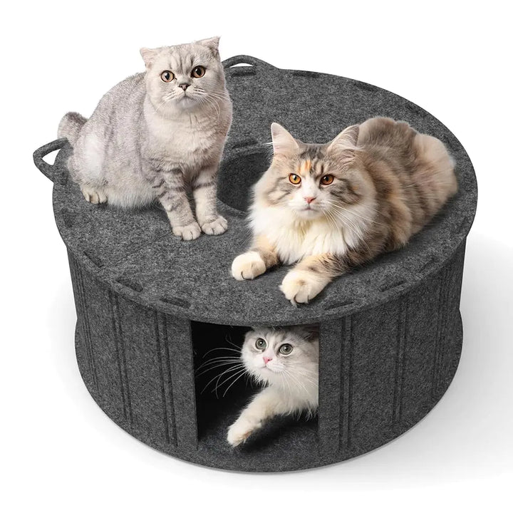 ComSaf Cat Donut Tunnel Bed - Peekaboo Cat Cave Bed for Indoor Cats Large Pet House Round Cat Play Tunnel for Multiple Cats Up to 30 Lbs 2 in 1 Detachable Felt Cat Hideaway Nap Rest Bed Dark Grey