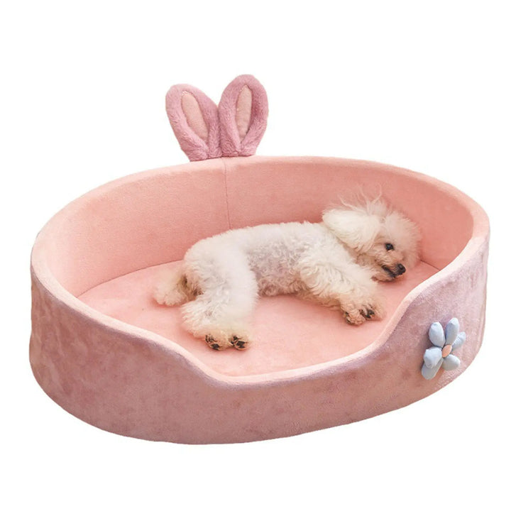 Cute Princess Dog Bed Pink Pet Bed Detachable Machine Washable Dog Sleeping Bed Rabbit Ear Round Pet Bed Soft Comfortable Warm Cat Bed for Small Medium Sized Breed(M Suitable for 44.1‑110.2 Lb)