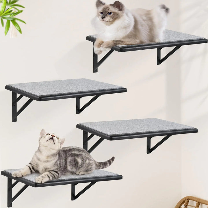 Cat Wall Shelves Set of 4 Wood Cat Shelves for Wall Cat Wall Bed Hammock with Scratching Pad Cat Climbing Shelf for Sleeping Playing Cat Window Perch for Large Cats Black Cat Furniture for Indoor