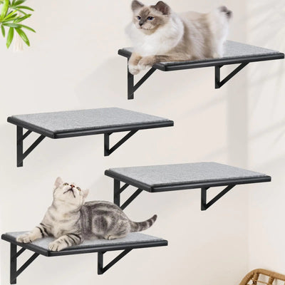 Cat Wall Shelves Set of 4 Wood Cat Shelves for Wall Cat Wall Bed Hammock with Scratching Pad Cat Climbing Shelf for Sleeping Playing Cat Window Perch for Large Cats Black Cat Furniture for Indoor