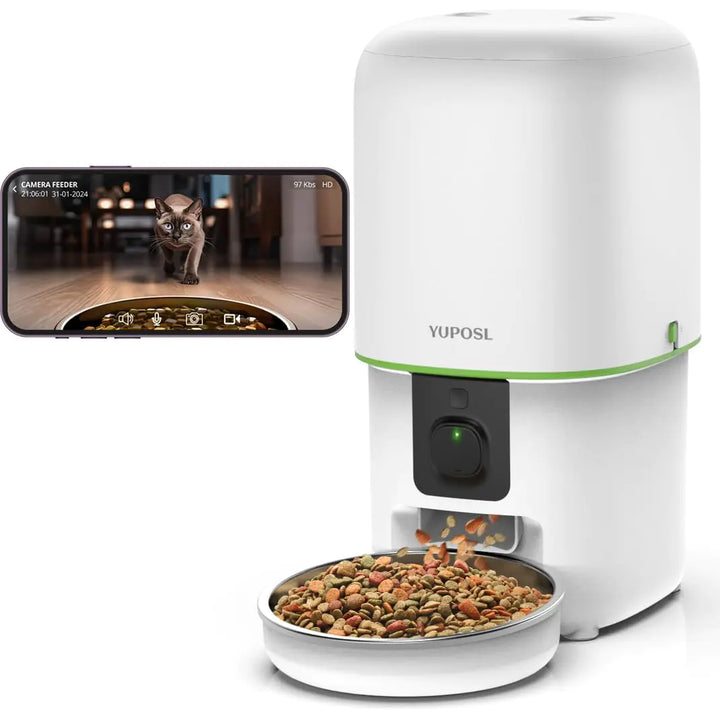 Yuposl Automatic Cat Feeders with Camera - 5G WiFi App Control 1080 HD Video with Night Vision 2-Way Audio 2L/4L Cat Food Dispenser Easy to Use and Clean Timed Pet Feeder Also for Dogs