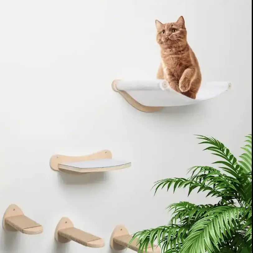 SOFTPAW Cat Hammock | 3 Piece Wall Mounted Cat Furniture Set | Cat Hammock Jute Padded Steps and Cat Shelf | Modern Cat Furniture for Sleeping Playing Climbing | Cat Bed & Perch for Cats or Kittens