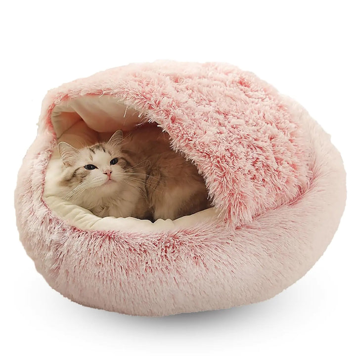 Cat Bed Covered Cat Bed for Indoor Outdoor Cats Calming DownBurrowing Cat Small Dog Bed with Large Hood for Anti Anxiety Non-Slip Plush Faux Fur Nest with Ceiling Kitten Puppy