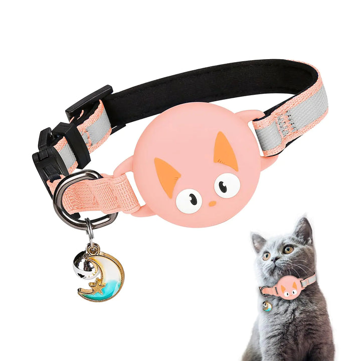 Airtag Cat Collar Breakaway Cat Airtag Collar with Bell Luminous Waterproof Lightweight Kitten Collar for Apple Air tag Comfortable Safety Elastic Band Hidden GPS Tracker Holder (9-12") Blush