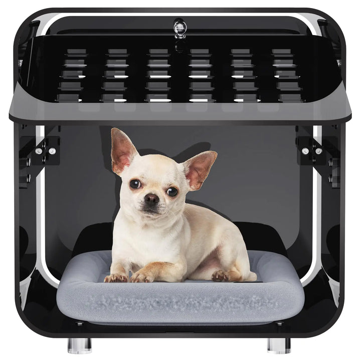 Acrylicolor Acrylic Small Pet Crate with Mat Pet Bed Small Crate Cage for Animal Dog Cat Plush Bed (Black)