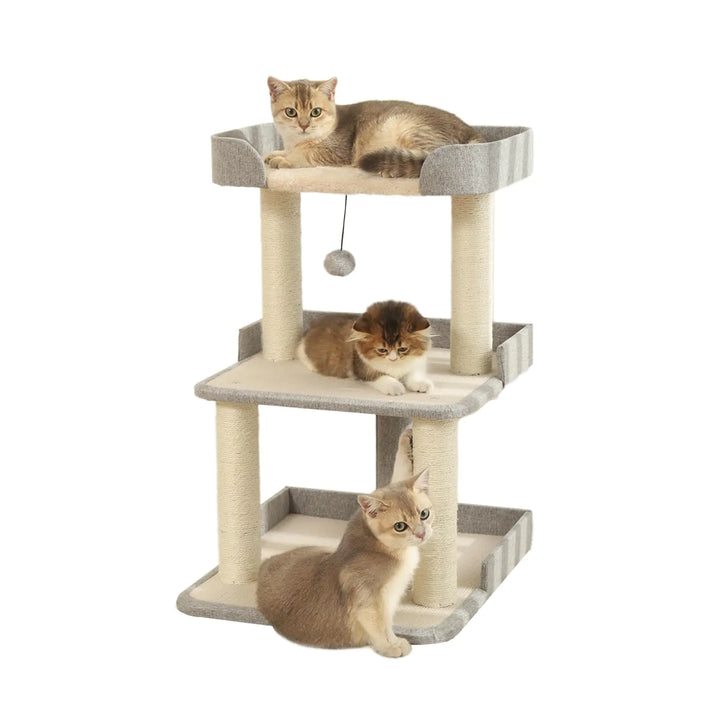 Durable Cat Scratching Post with Bed Multi-Level 27.56in Cat Tree with Scratching Posts of Natural Sisal All-Season Cat Tree for Indoor Large Cats Kittens (Grey)