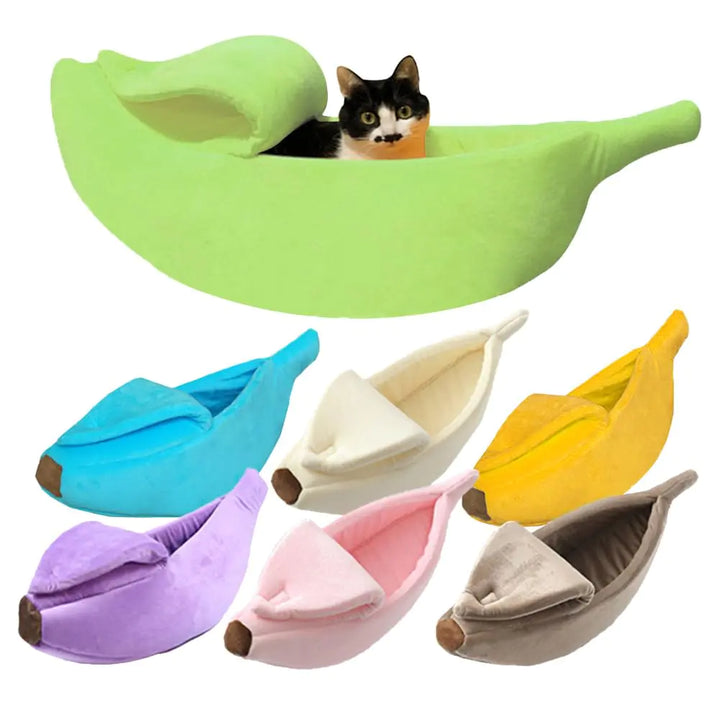 Yuthsona Creative Banana Shape Cat Nest Indoor Banana Pet Bed Soft Cozy Bed for Dogs Cats Self-Warming Winter House Bed Mat Pet Supplies for Puppy Kitten