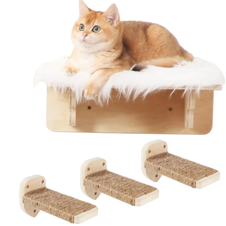 COOLEX Cat Wall Shelves 3 Steps Scratch Post Cat Bed Hammock with Plush Covered for Indoor Cats