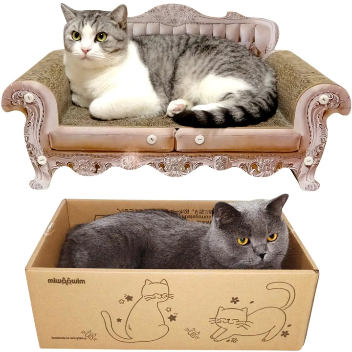 Cat Scratcher Bed 23 Inch Cat Scratcher Couch and 17.3 Inch Scratch Box with Pad Modern Large Cat Scratcher LoungerUnique Cute Corrugated Cardboard Cat Sofa ScratcherCat Scratchers for Indoor Cats