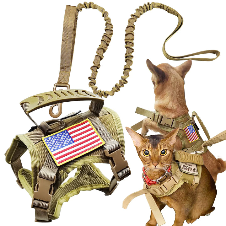 Tactical Cat Harness and Leash for Walking Escape Proof Adjustable Military K9 Pet Vest Harness Easy Control for Large Cat Puppy and Small Dog (Coyote Brown)