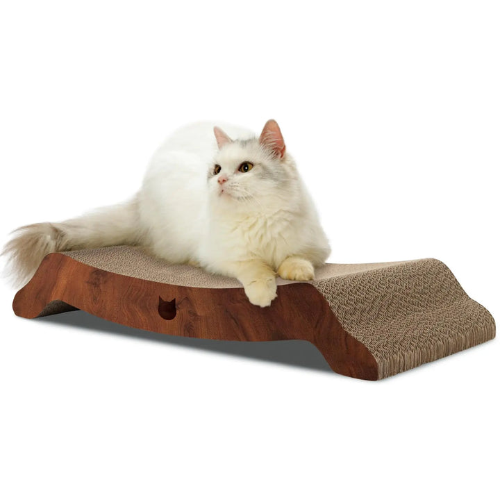 Necoichi Cardboard Cat Scratcher Bed for Indoor Cats - Cat Scratching Board Horizontal Cat Scratch Pad Lounger with Reversible Usability and Extra Comfort for Lounge Curved (22" Large Dark Cherry)