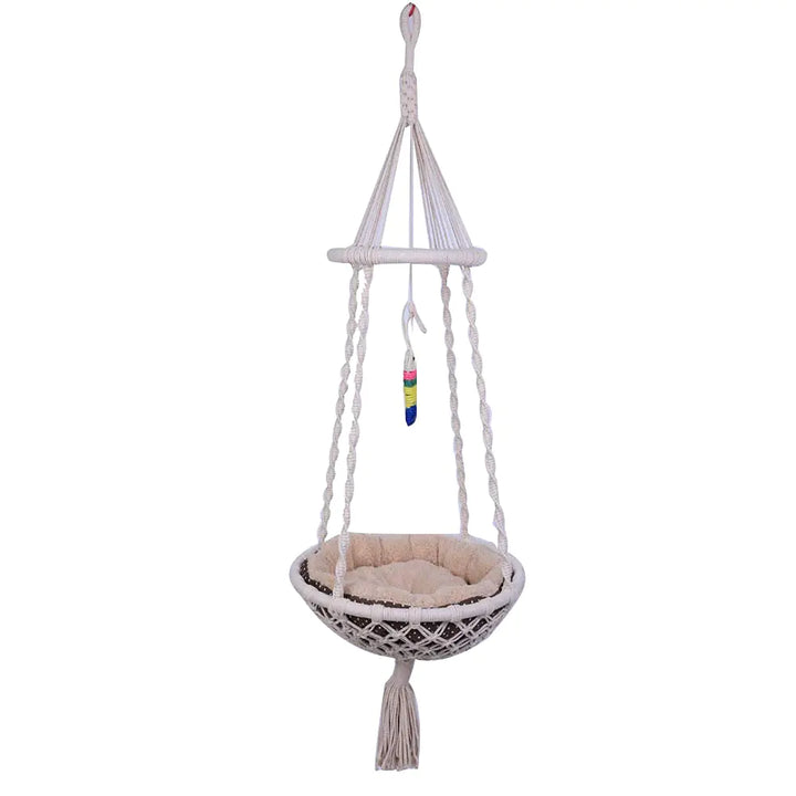 laddawan Macramé Hanging Cat Hammock - Cat Bed Indoor Cat Swing Nest Cat Lover Gifts