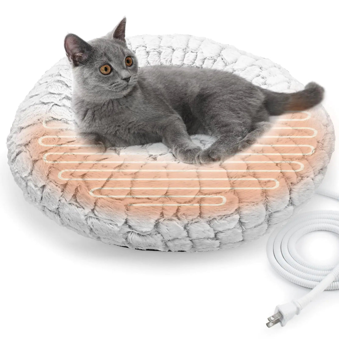 PETZOOKA Heated Cat Bed Indoor Round Heated Pet Bed for Indoor Cats 19" Soft & Cozy Donut Electric Pet Heating Pad for Kitten Cat