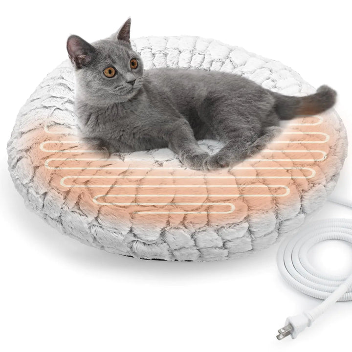 PETZOOKA Heated Cat Bed Indoor Round Heated Pet Bed for Indoor Cats 19" Soft & Cozy Donut Electric Pet Heating Pad for Kitten Cat