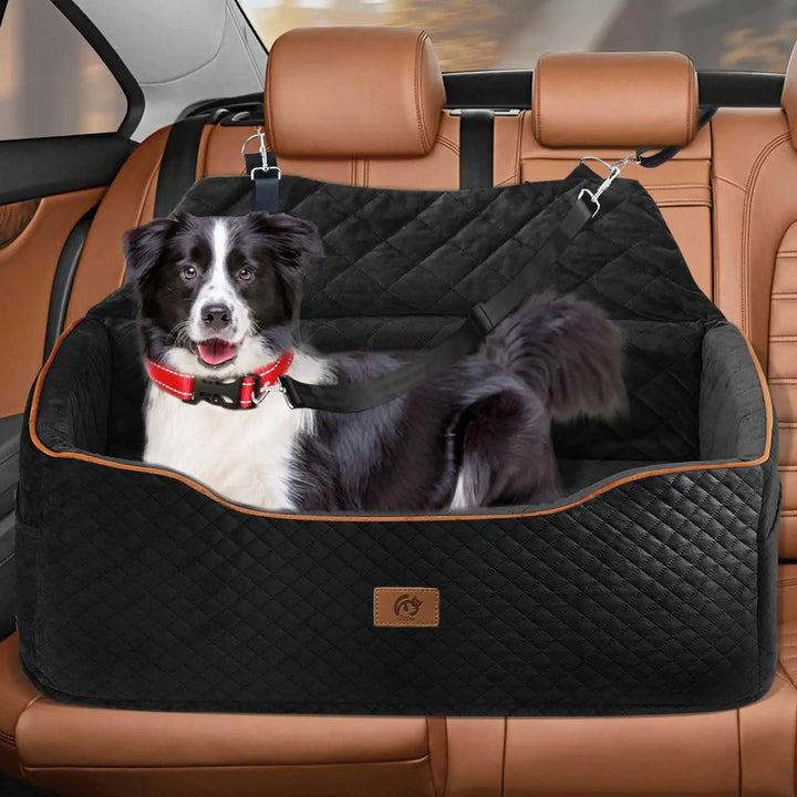 OTOB Dog Car Seat for Large Medium Dog Under 55Lbs Memory Foam Dog Booster Car Seat for 2 Small Dogs Puppy Detachable & Washable Elevated Pet Car Seat with Thick Cushion All Seasons Travel Dog Bed