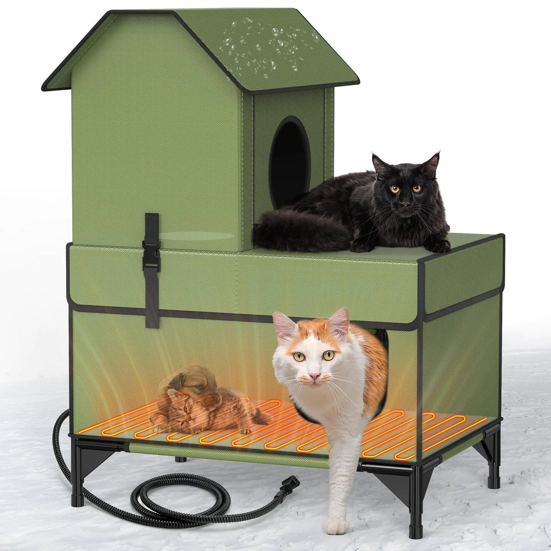 Lesotc Heated Cat House for Outside Cats in Winter Extremely Waterproof Fully Insulated Outdoor Cat Shelter with Cat Heating Pad Heated Cat Bed Warm Pet House for Multi Feral Stray Barn Cat