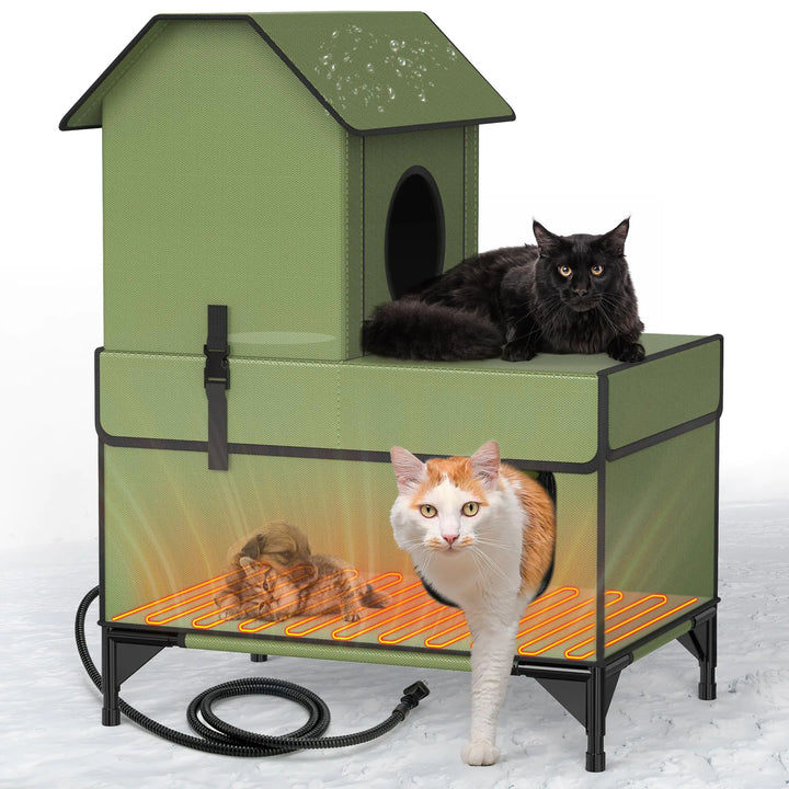Lesotc Heated Cat House for Outside Cats in Winter Extremely Waterproof Fully Insulated Outdoor Cat Shelter with Cat Heating Pad Heated Cat Bed Warm Pet House for Multi Feral Stray Barn Cat