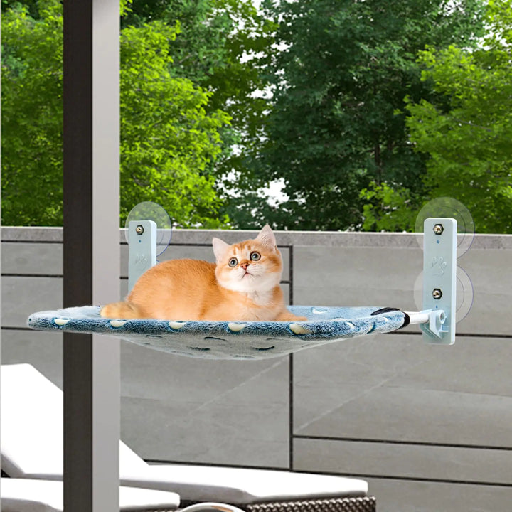 Foldable Cat Window Perch Glow in The Dark Cat Hammock Cordless Cat Bed with 4 Strong Suction Cups Warm Soft Zipper Cushions Cat Seats Indoor for Large Cats (Moon Large)